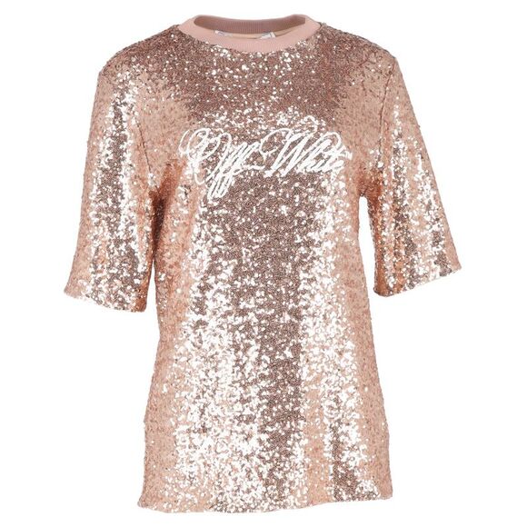Off-White Logo Sequined T-Shirt in Pink Polyester